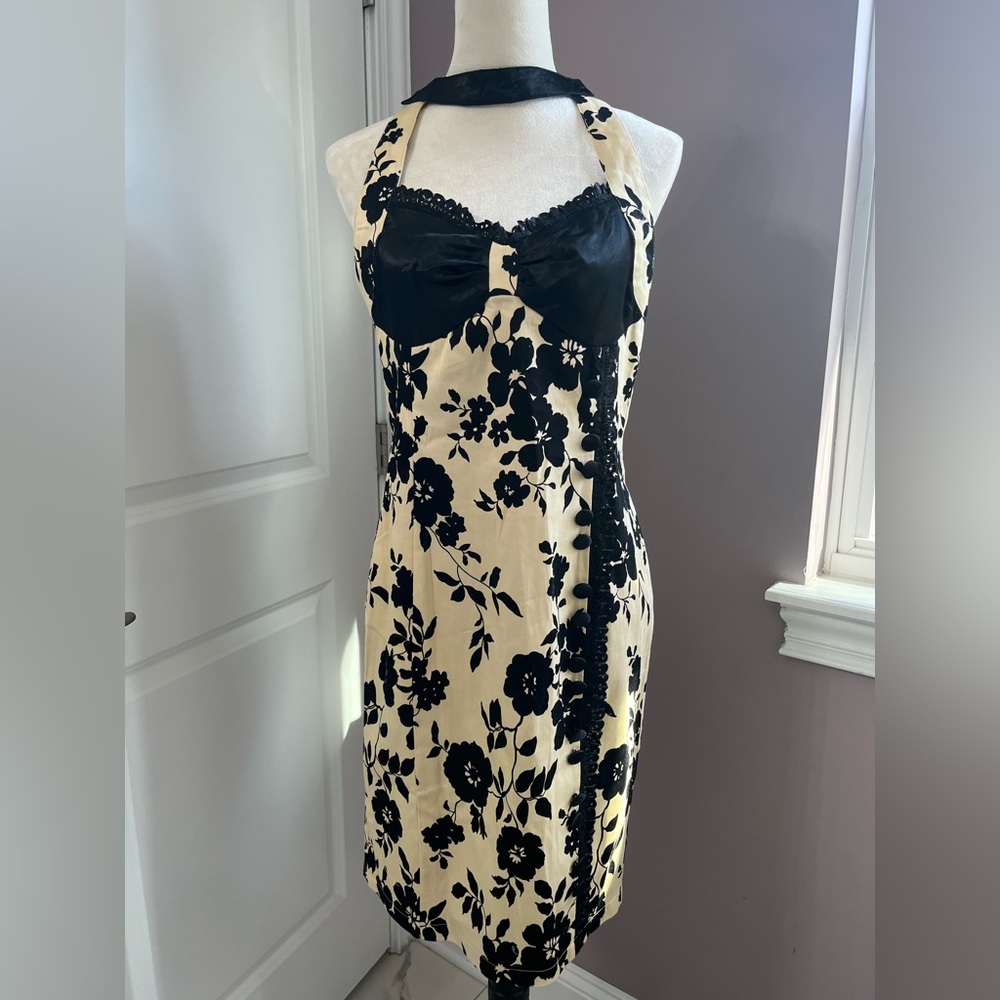 Voodoo Vixen X-Large Tan Backless Midi Dress with Black Floral Print